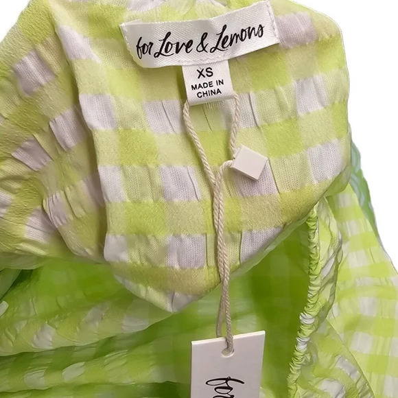 For Love & Lemons Maureen Midi Dress Size XS Gingham Tie  Side Textured - Picture 6 of 12